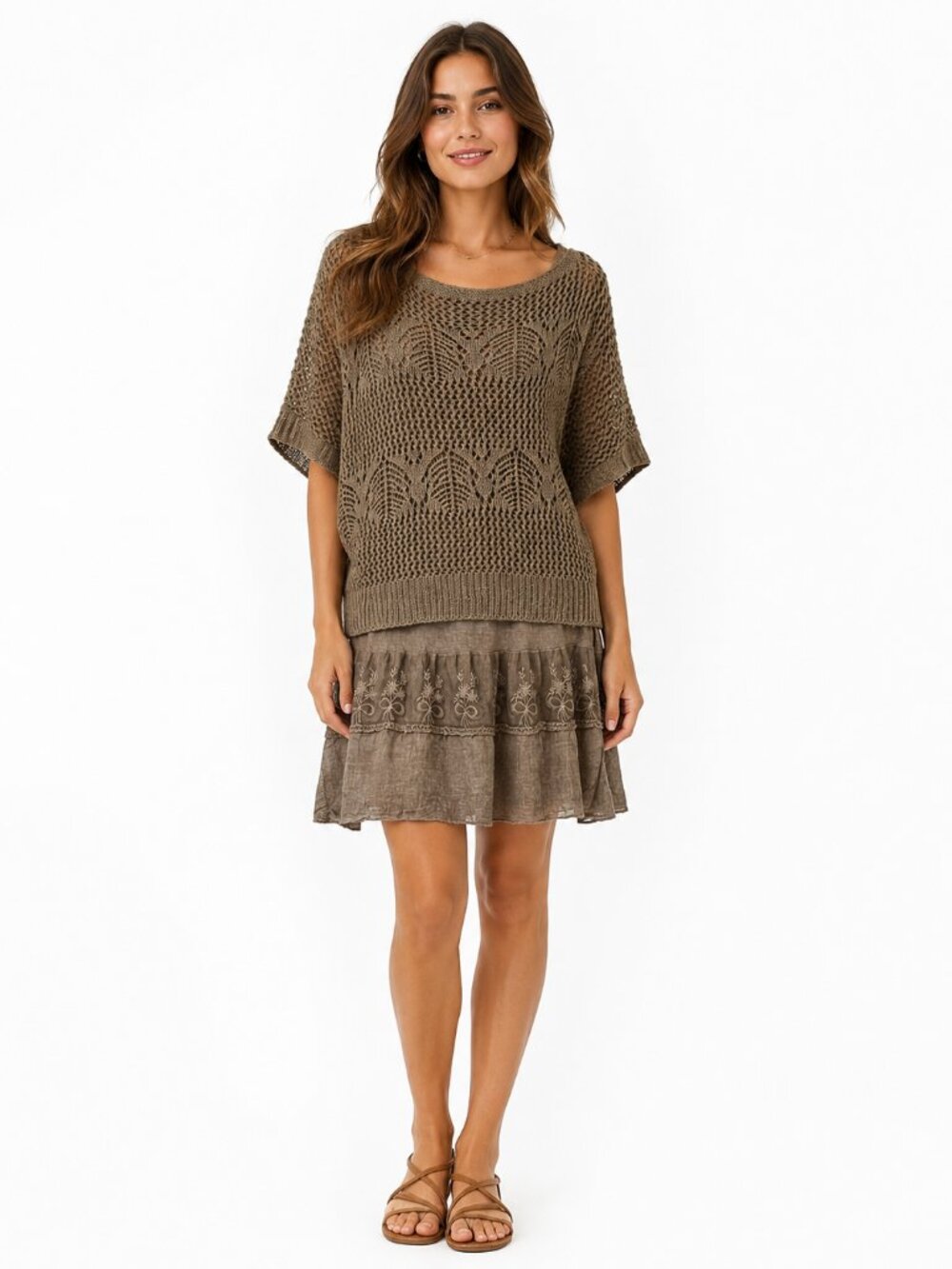 Boho Italian Open-Knit Layered Tunic Top & Dress Set